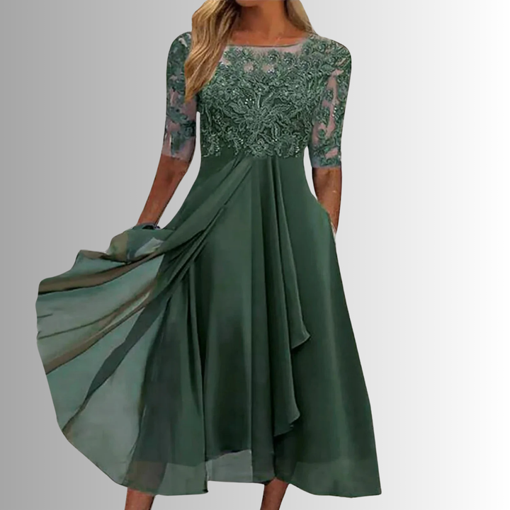 Rhonda™ | Elegant Lace Midi Dress.
