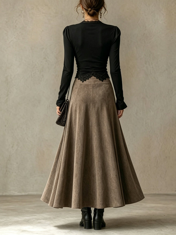 Abigail | Lace Top &amp; Suede-Look Maxi Skirt Set