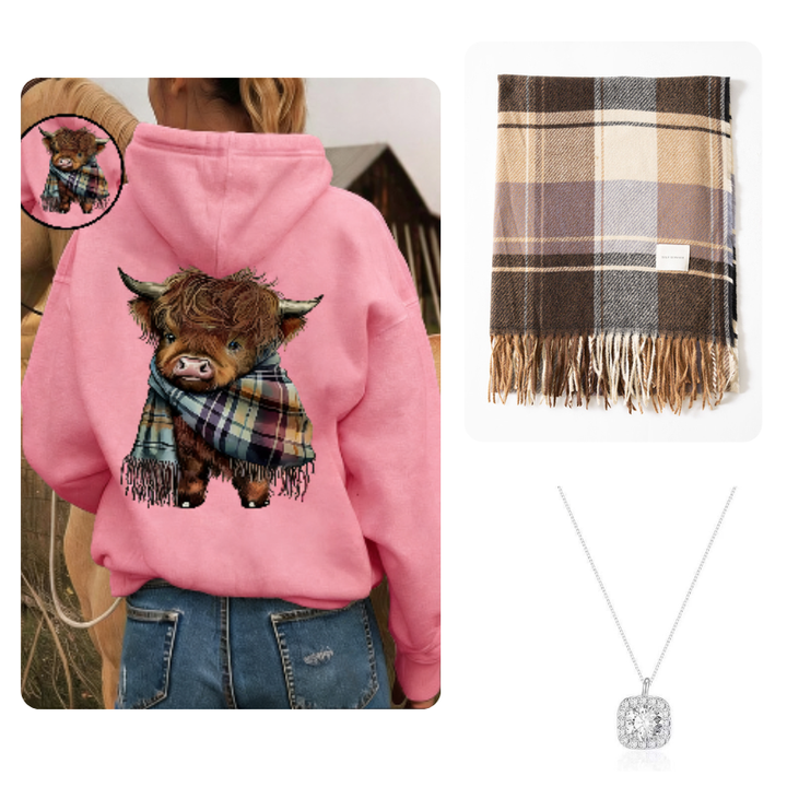 Rose | Highland Cow Cozy Fleece-Lined Hoodie