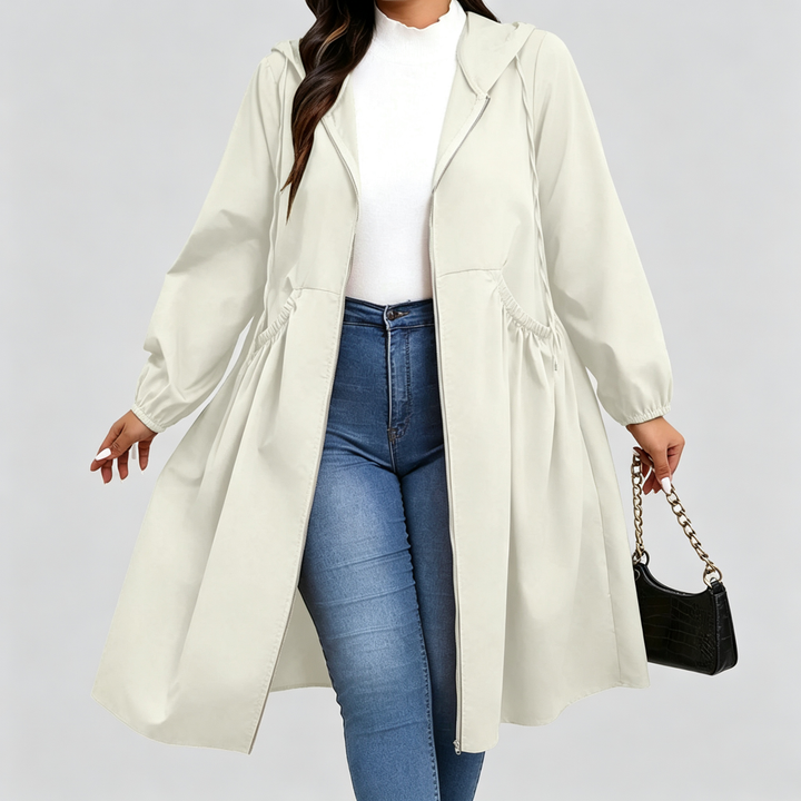 Elara Curve Cinch Hooded Windbreaker Coat
