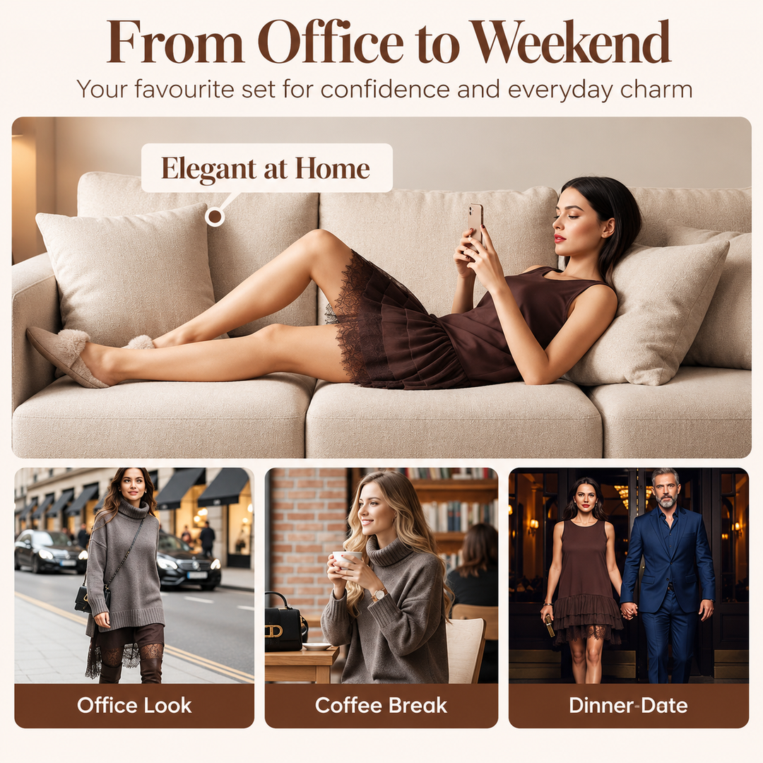 May | Turtleneck Sweater Dress Two-Piece Set (brown)