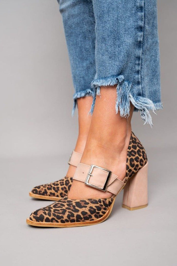 Selveta | Leopard Print Suede Sandals with Stable Heels