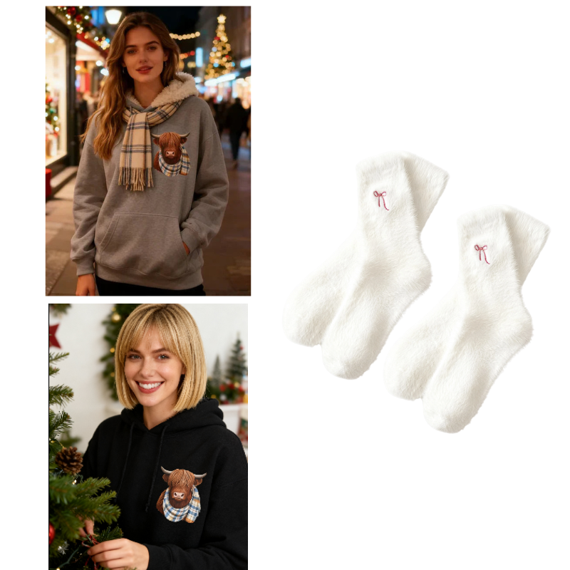 Rose | Highland Cow Cozy Fleece-Lined Hoodie