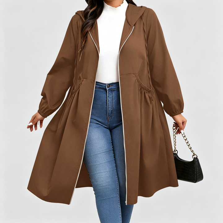 Elara Curve Cinch Hooded Windbreaker Coat