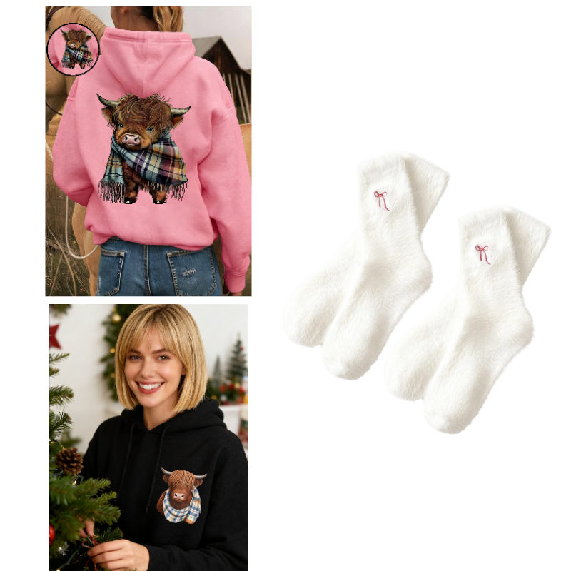 Rose | Highland Cow Cozy Fleece-Lined Hoodie