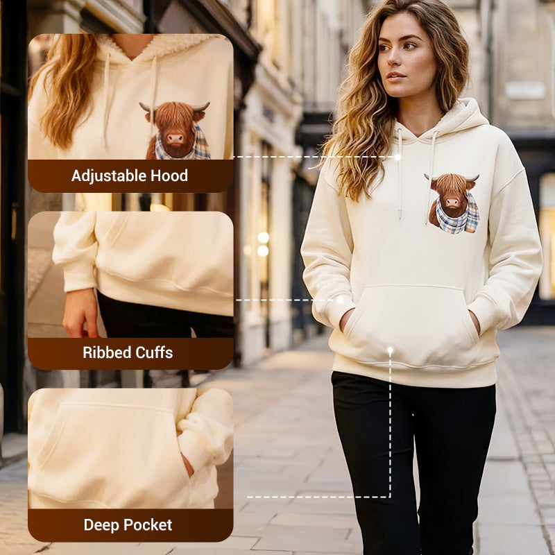 Rose | Highland Cow Cozy Fleece-Lined Hoodie