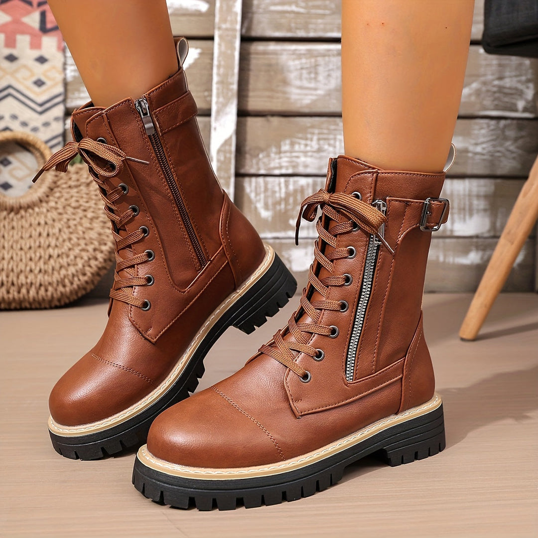 Henrietta™ | Lace-Up Side-Zip Combat Boots