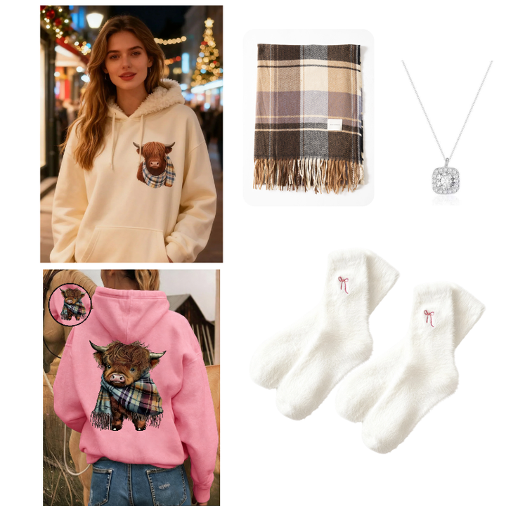 Rose | Highland Cow Cozy Fleece-Lined Hoodie