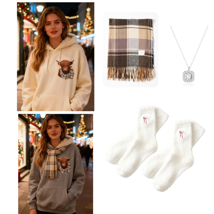 Rose | Highland Cow Cozy Fleece-Lined Hoodie