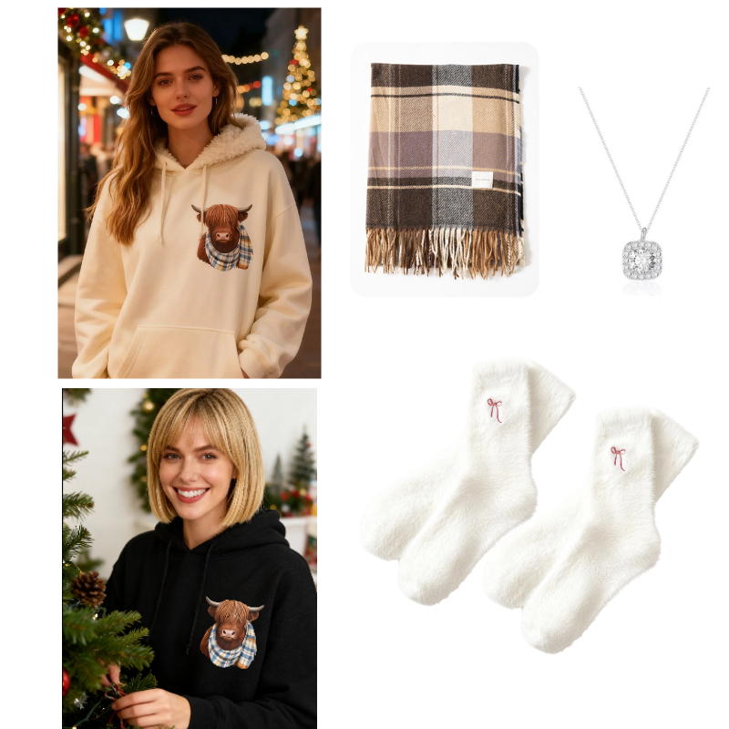 Rose | Highland Cow Cozy Fleece-Lined Hoodie
