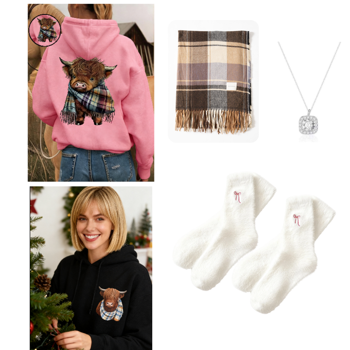 Rose | Highland Cow Cozy Fleece-Lined Hoodie