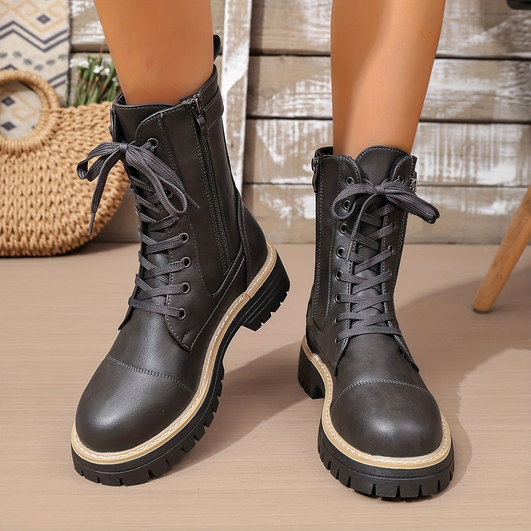 Henrietta™ | Lace-Up Side-Zip Combat Boots