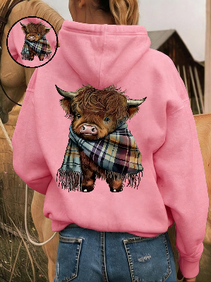 Rose | Highland Cow Cozy Fleece-Lined Hoodie