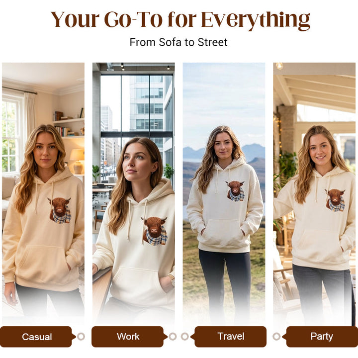 Rose | Highland Cow Cozy Fleece-Lined Hoodie