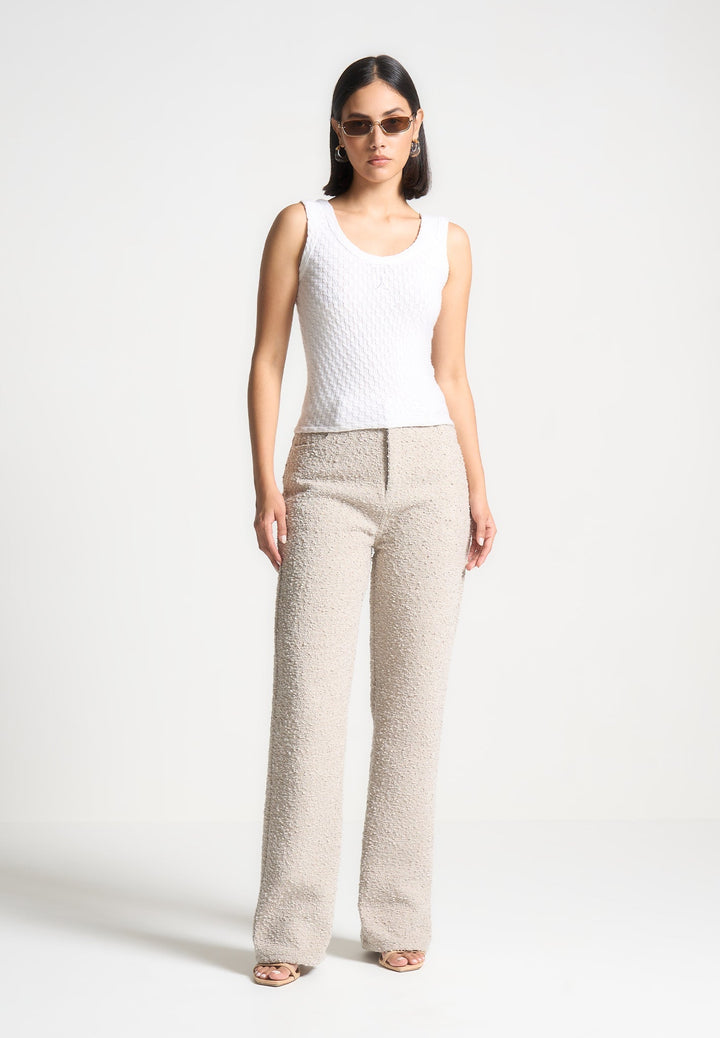 Sara - Boucle Straight Leg Jeans - Beige
