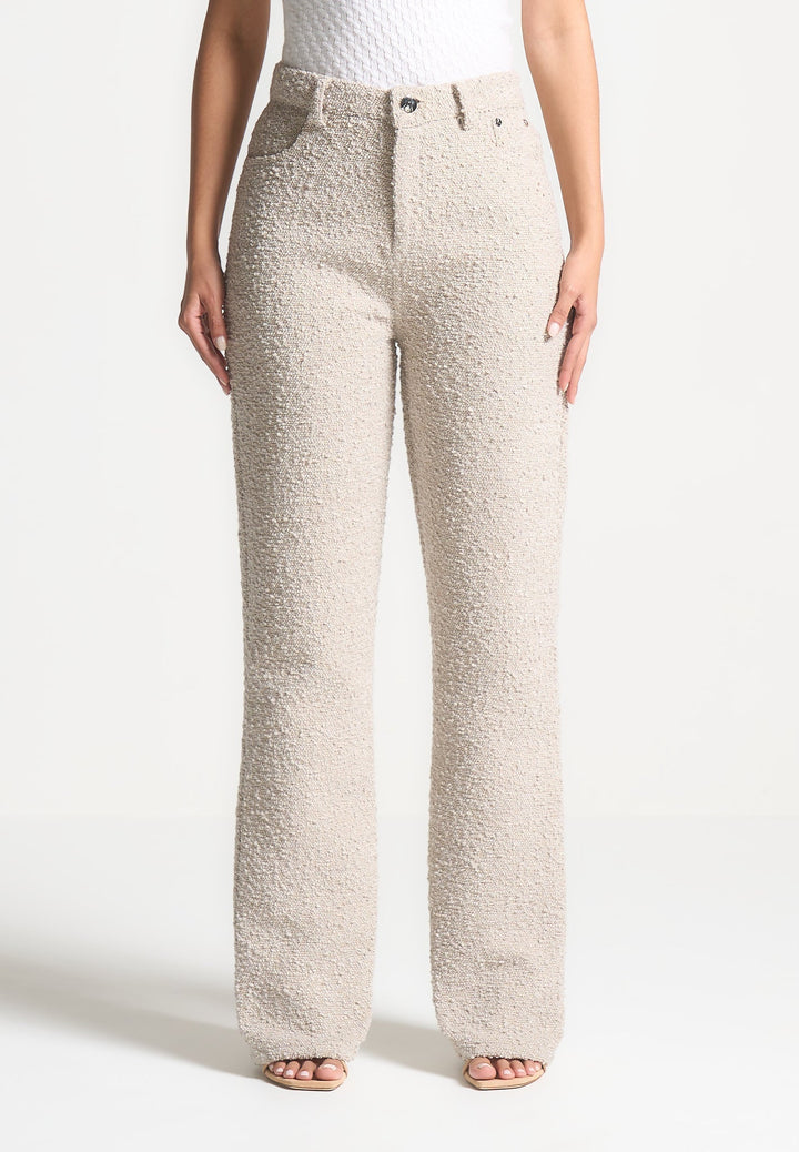 Sara - Boucle Straight Leg Jeans - Beige