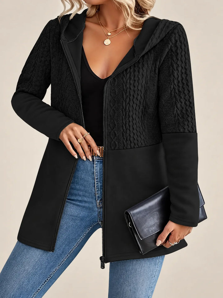 Elina | Textured Zip-Up Hooded Jacket