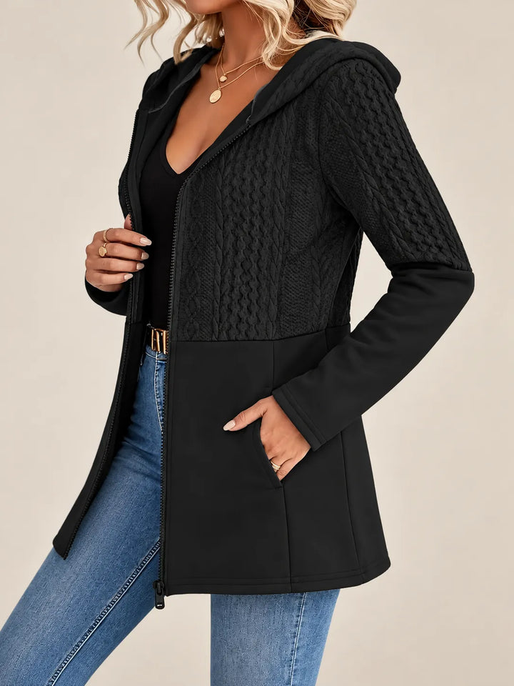 Elina | Textured Zip-Up Hooded Jacket