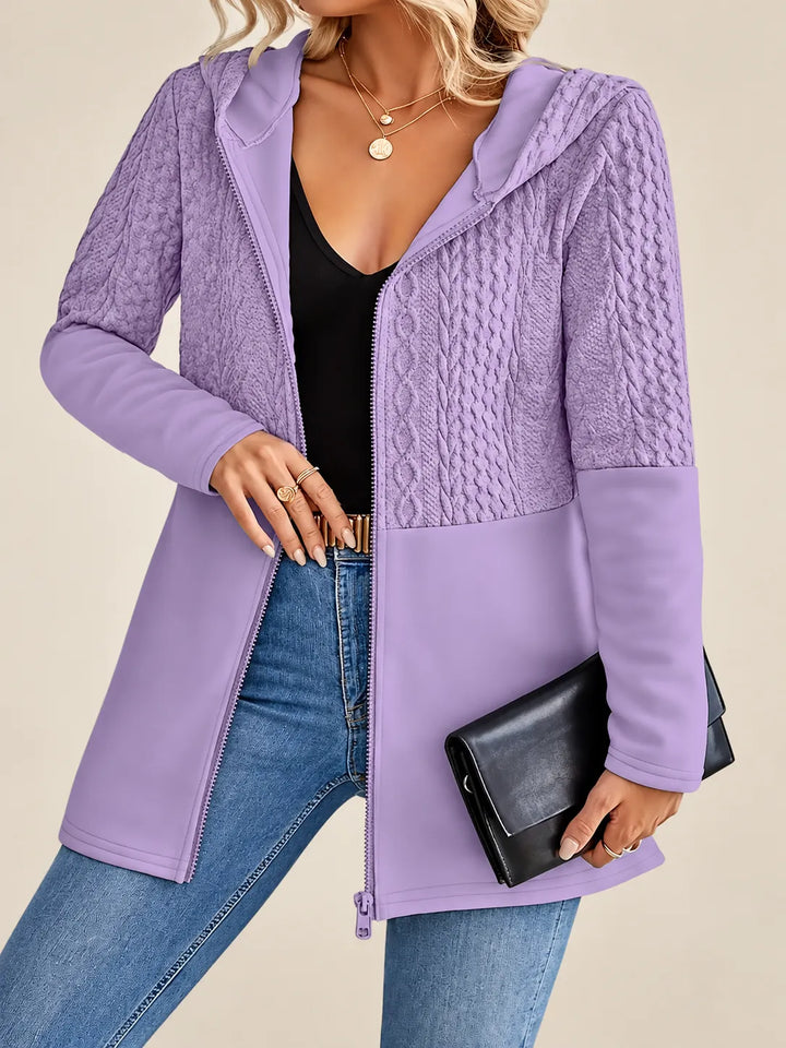 Elina | Textured Zip-Up Hooded Jacket