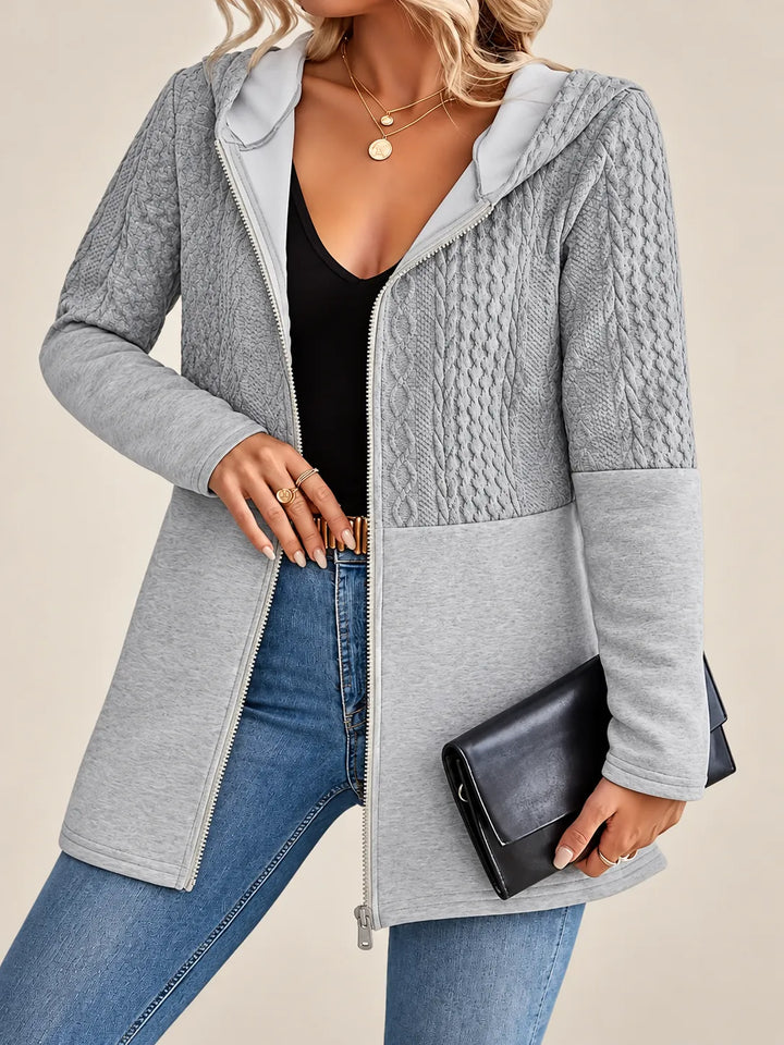 Elina | Textured Zip-Up Hooded Jacket