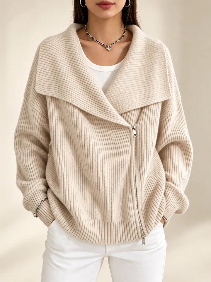 Nerissa | Oversized Collar Zip Cardigan
