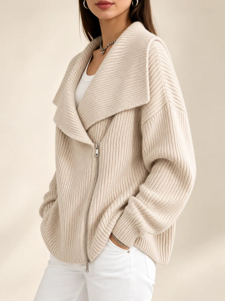 Nerissa | Oversized Collar Zip Cardigan
