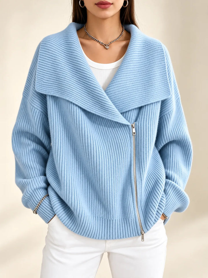 Nerissa | Oversized Collar Zip Cardigan