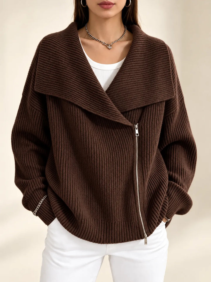 Nerissa | Oversized Collar Zip Cardigan
