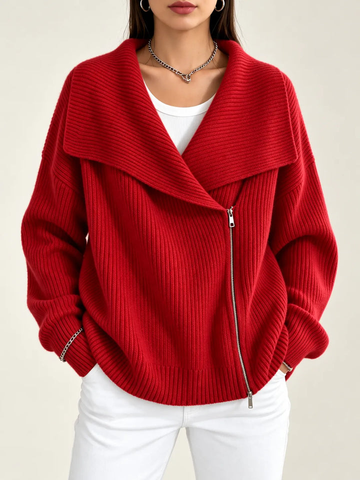 Nerissa | Oversized Collar Zip Cardigan