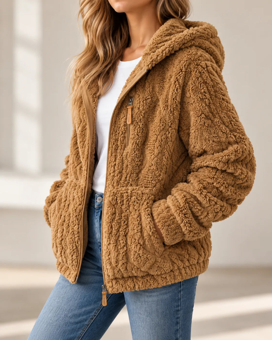 Eliza | Textured Hooded Zip-Up Jacket