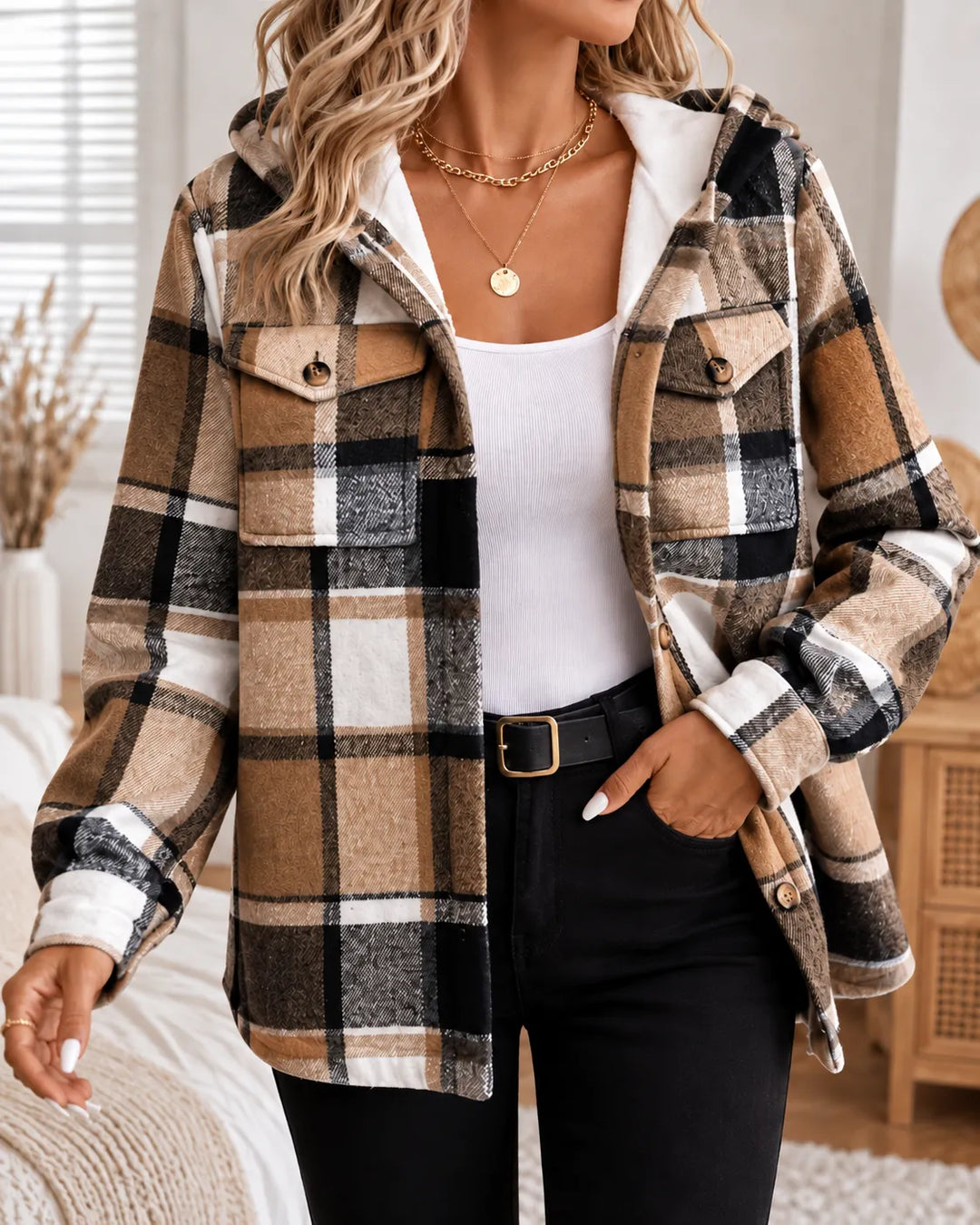 Flora | Cosy Checked Hooded Shacket