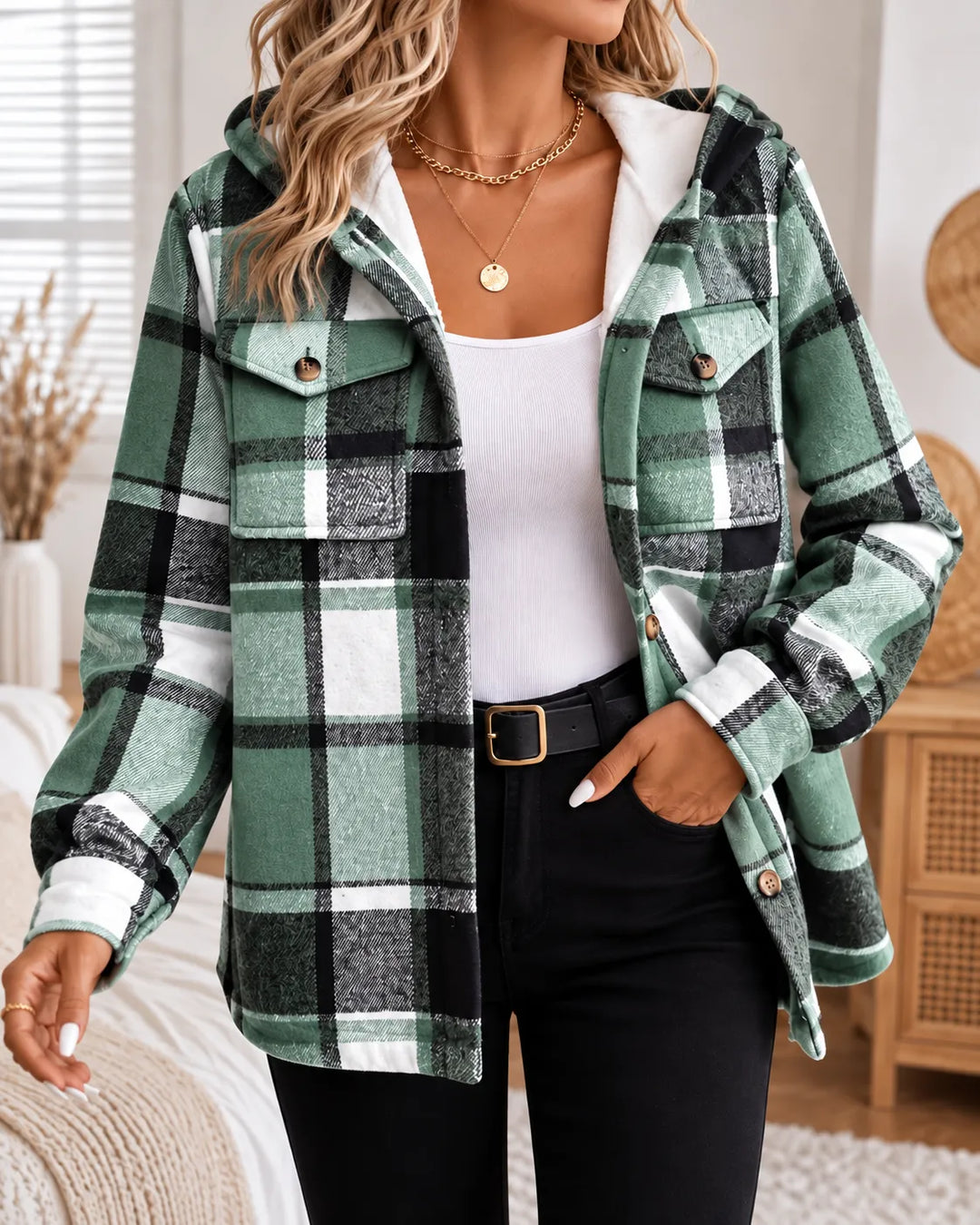Flora | Cosy Checked Hooded Shacket