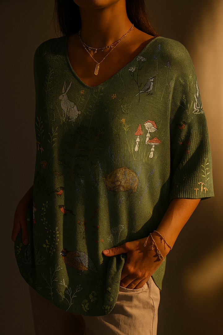 Woodland And Animals Repeat Pattern Printed Women&