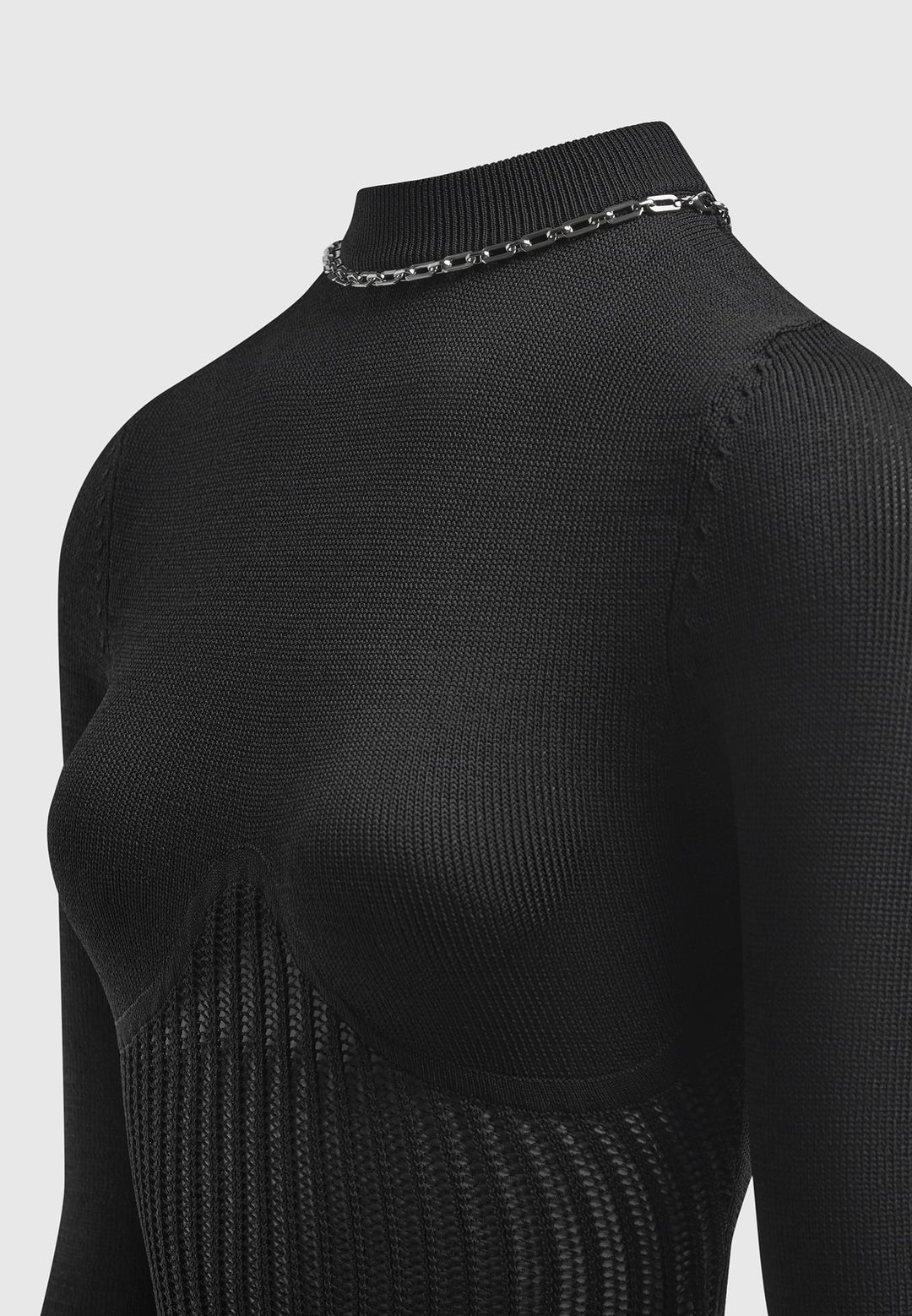 Contour Knit Bodysuit with Chain - Black