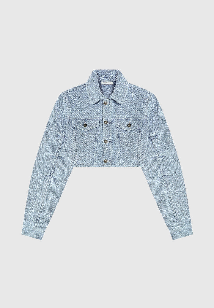 Catherine - Cropped Boucle Denim Jacket - Mid Blue