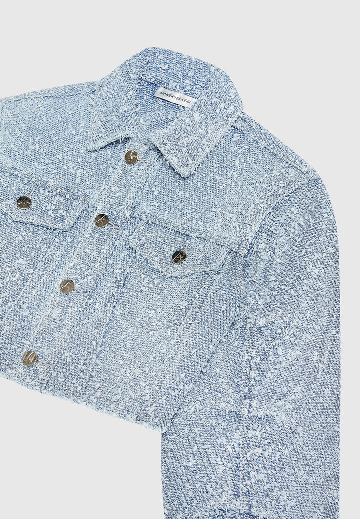 Catherine - Cropped Boucle Denim Jacket - Mid Blue