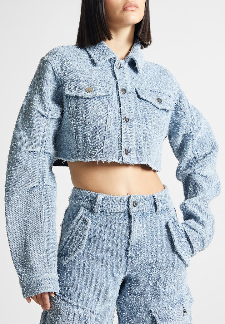 Catherine - Cropped Boucle Denim Jacket - Mid Blue