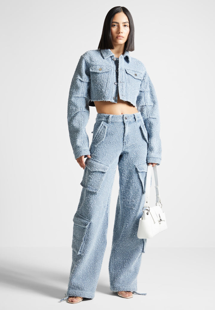 Catherine - Cropped Boucle Denim Jacket - Mid Blue
