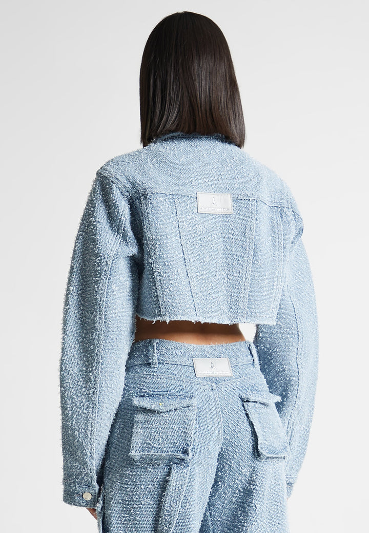 Catherine - Cropped Boucle Denim Jacket - Mid Blue