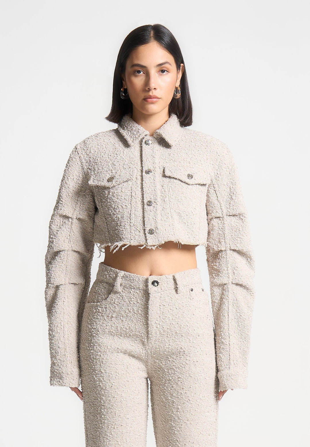 Catherine - Cropped Boucle Jacket - Beige