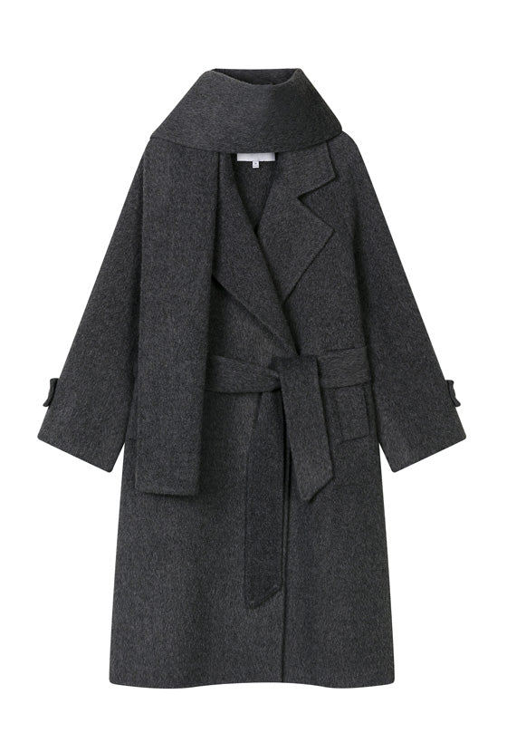 Carina Wool &amp; Silk Scarf Coat - Charcoal