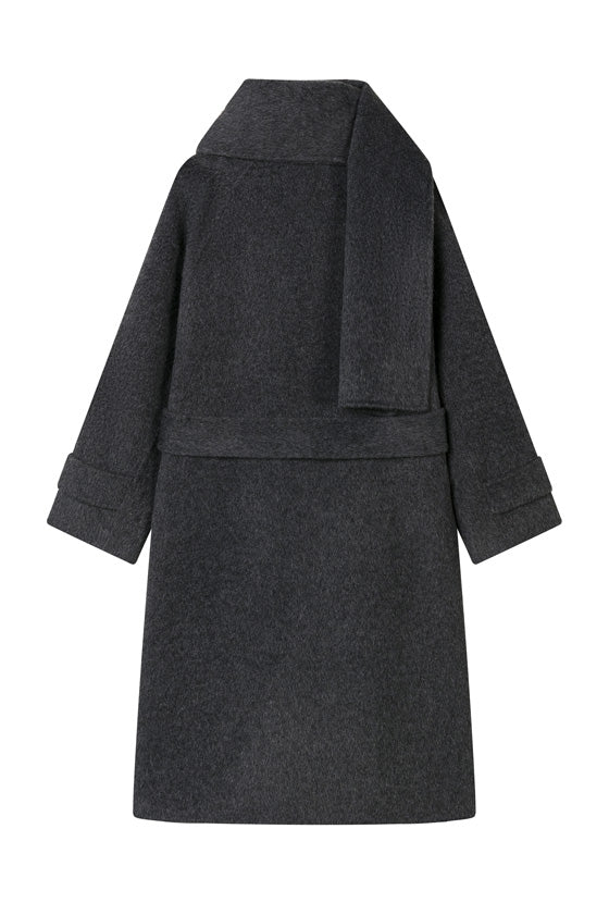 Carina Wool &amp; Silk Scarf Coat - Charcoal