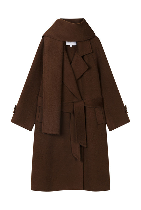Carina Wool &amp; Silk Scarf Coat - Chocolate