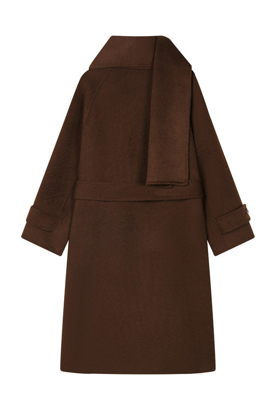 Carina Wool &amp; Silk Scarf Coat - Chocolate