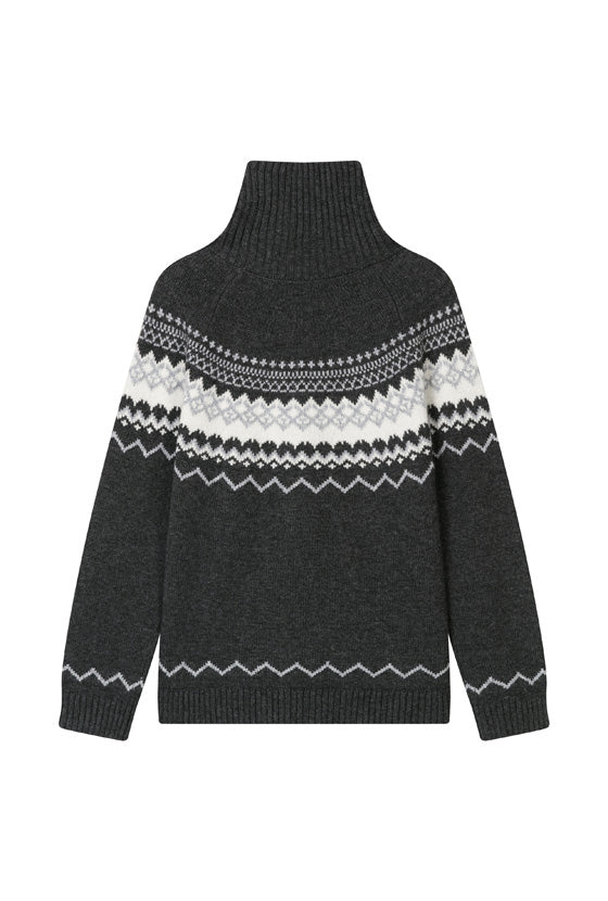 Cohen Fair Isle Wool Cardigan - Charcoal