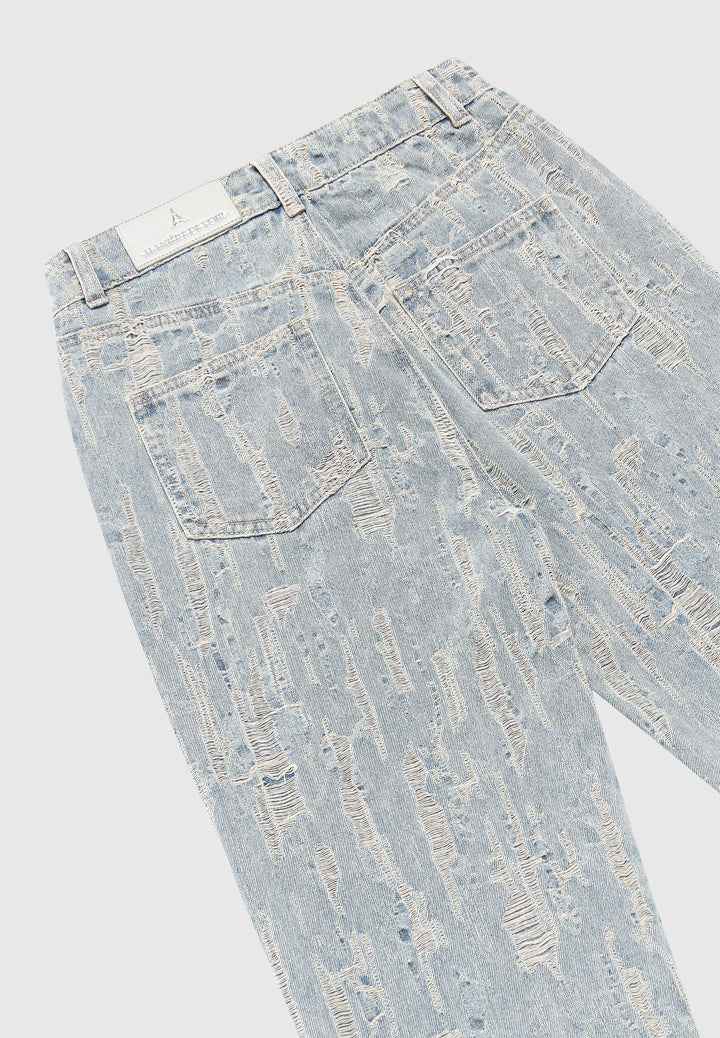 Florence - Distressed High Rise Straight Leg Jeans - Mid Blue