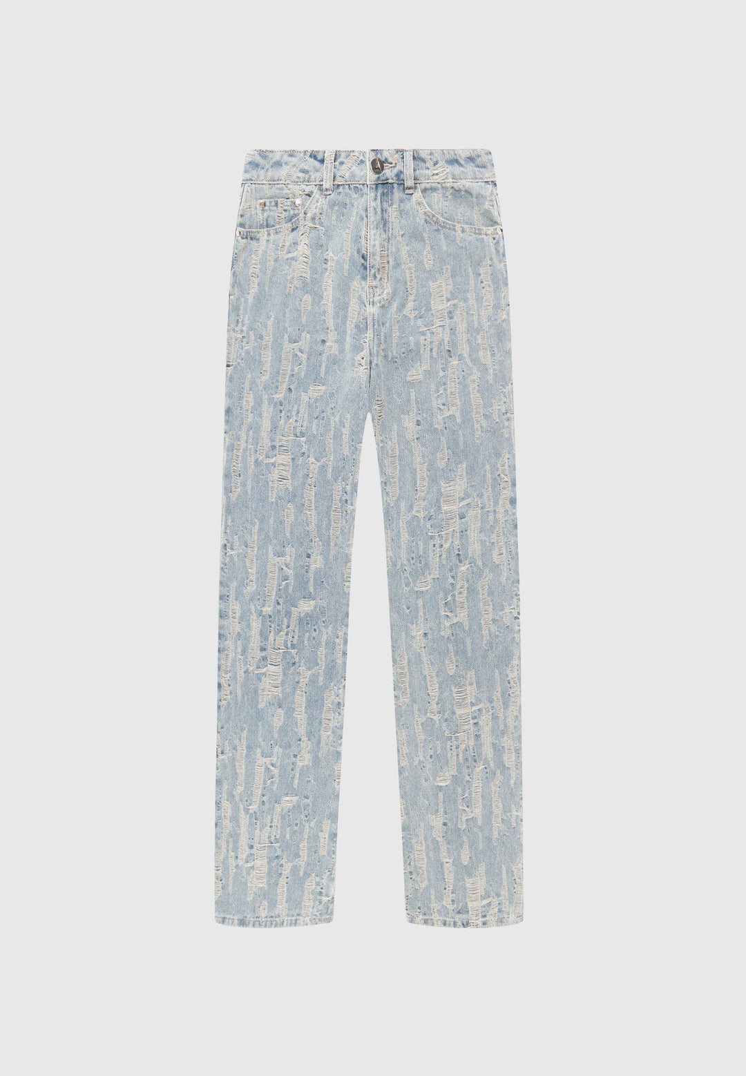 Florence - Distressed High Rise Straight Leg Jeans - Mid Blue