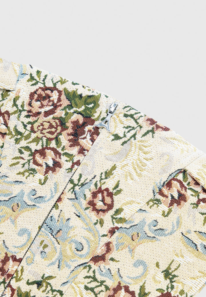 Bonnie - Floral Jacquard Bardot Corset Top - Beige