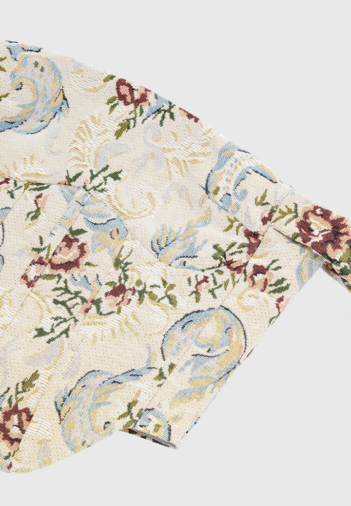 Bonnie - Floral Jacquard Bardot Corset Top - Beige