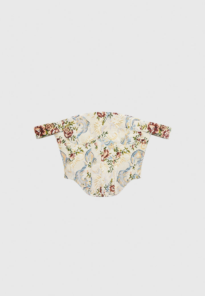 Bonnie - Floral Jacquard Bardot Corset Top - Beige